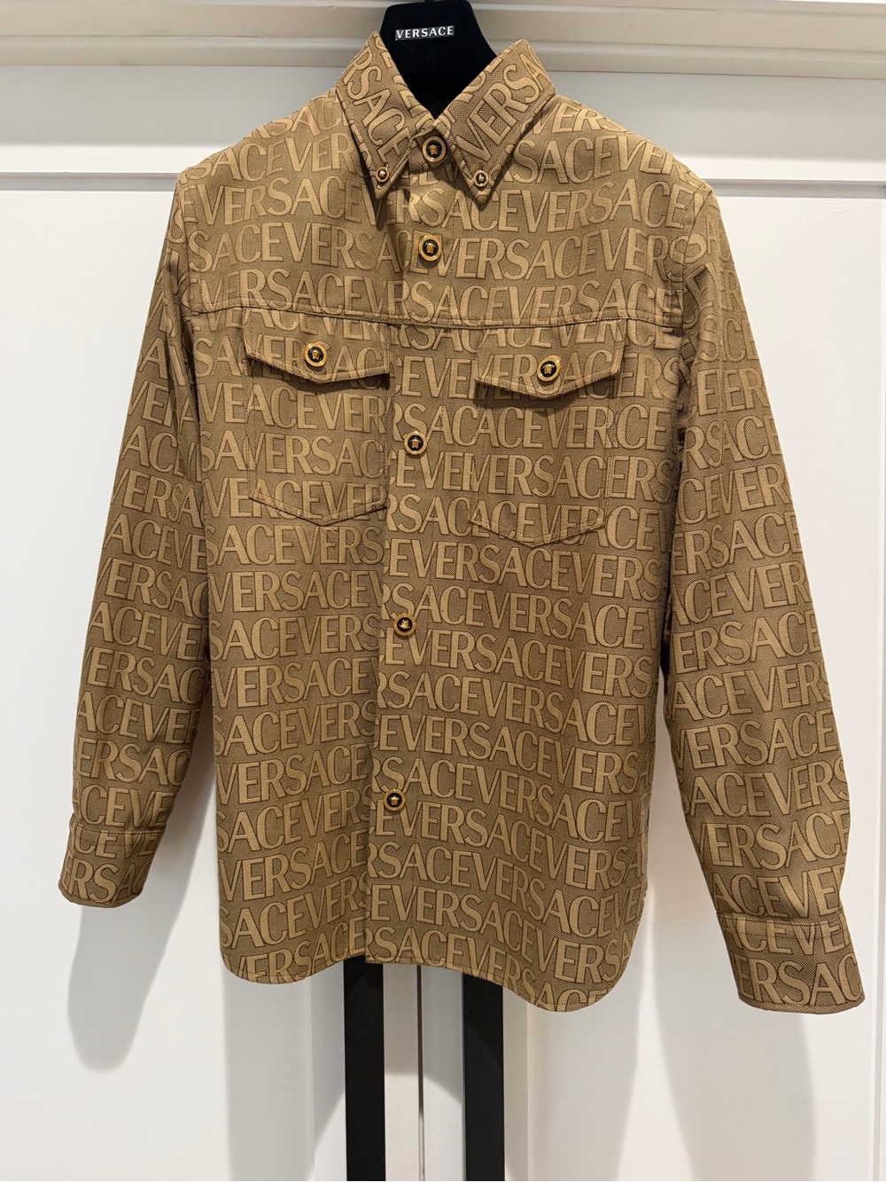 Versace Tan Logo Jacquard Lightweight Shirt Jacket
